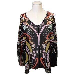TRIBAL Womens Sheer Long Sleeve Top Abstract Print Flowy Office Summer Beach L